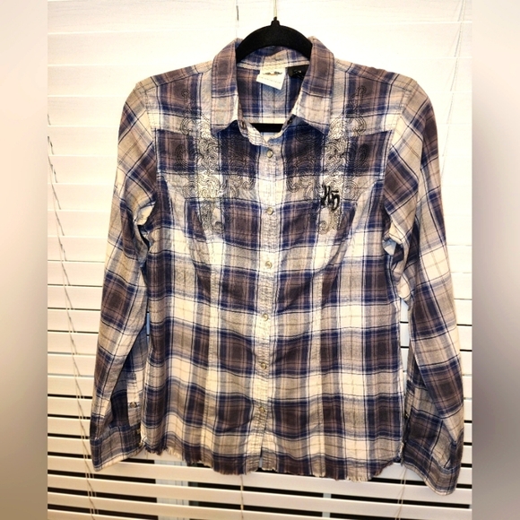 Harley-Davidson Tops - Harley Davidson Blue Cream Plaid Pearl Snap Long Sleeve Women's Shirt Medium